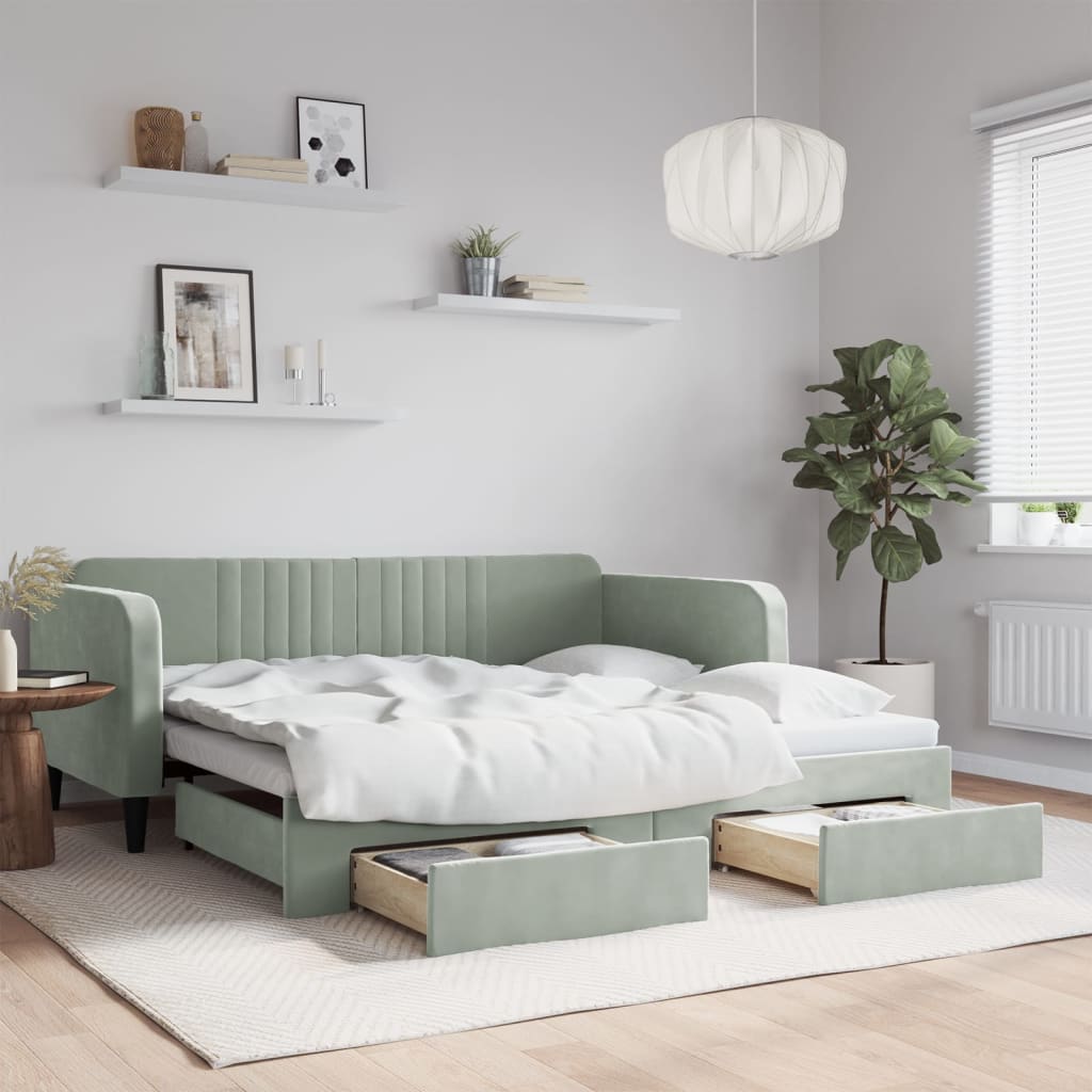 Divano Letto Estraibile Cassetti Grigio Chiaro 100x190 Velluto