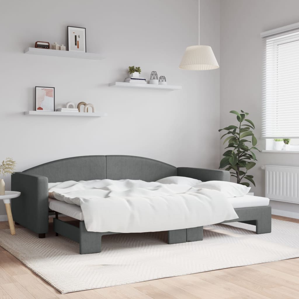 Divano Letto con Letto Estraibile Grigio Scuro 90x200cm Tessuto - homemem39