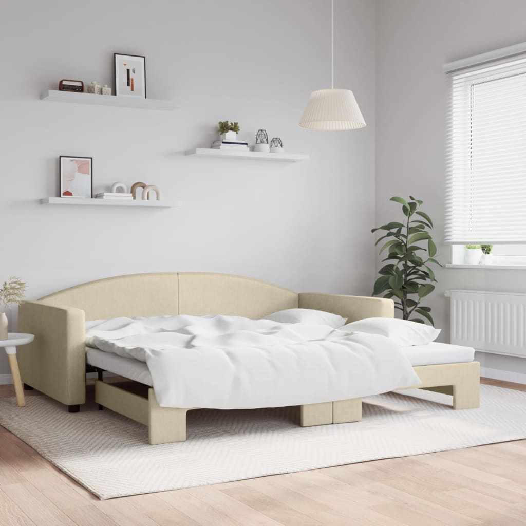 Divano Letto con Letto Estraibile Crema 100x200 cm in Tessuto - homemem39
