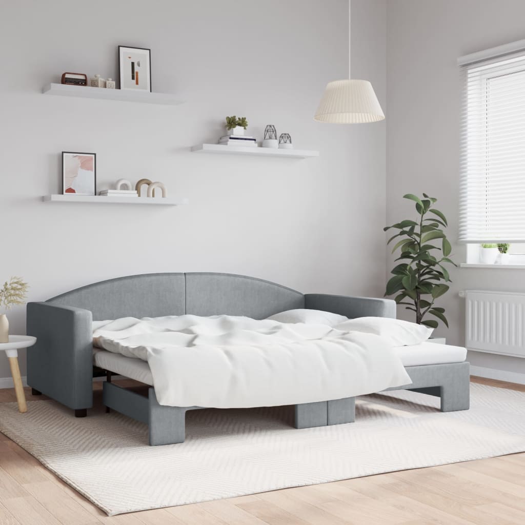 Divano Letto con Letto Estraibile Grigio Chiaro 90x190 Tessuto - homemem39