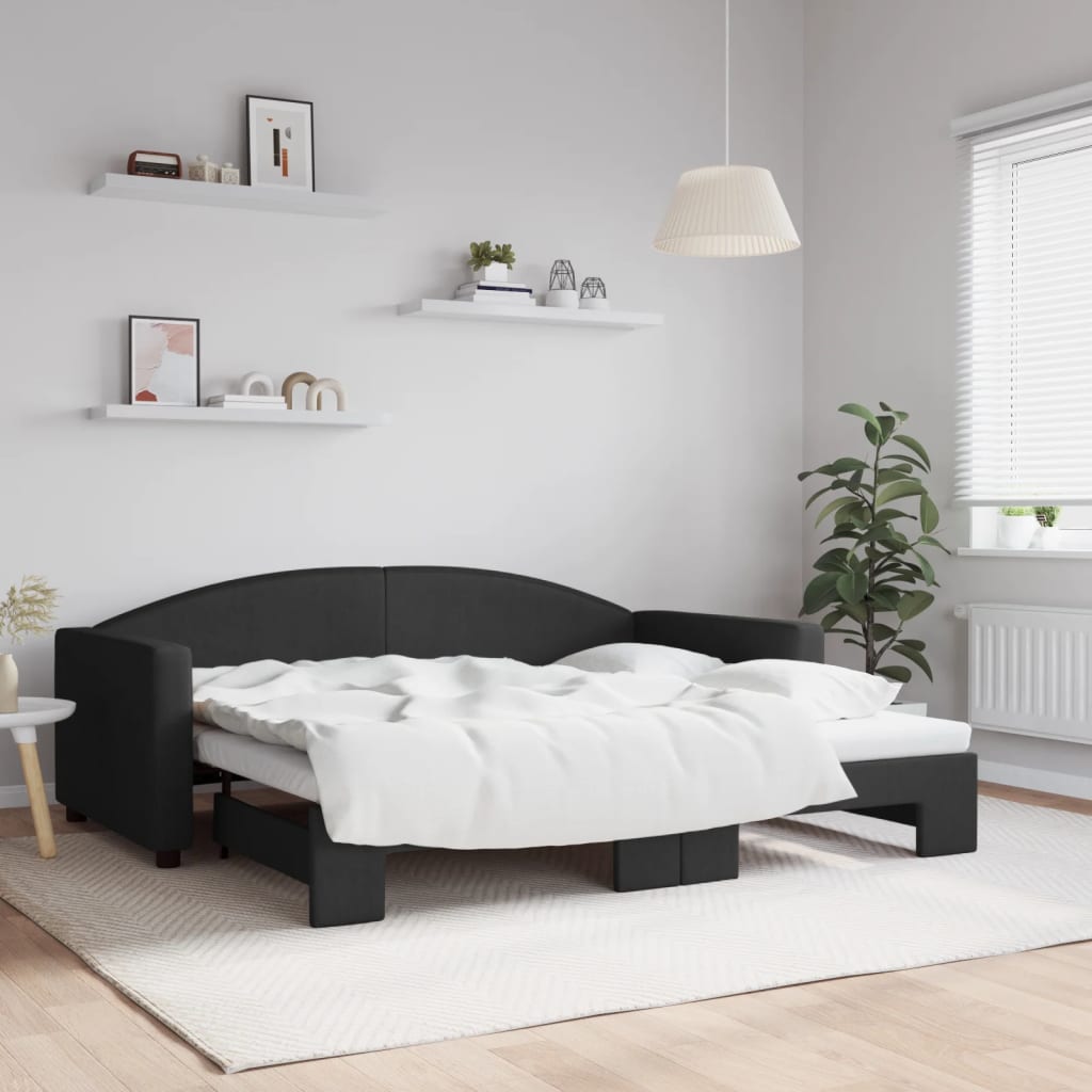 Divano Letto con Letto Estraibile Nero 90x190 cm in Tessuto
