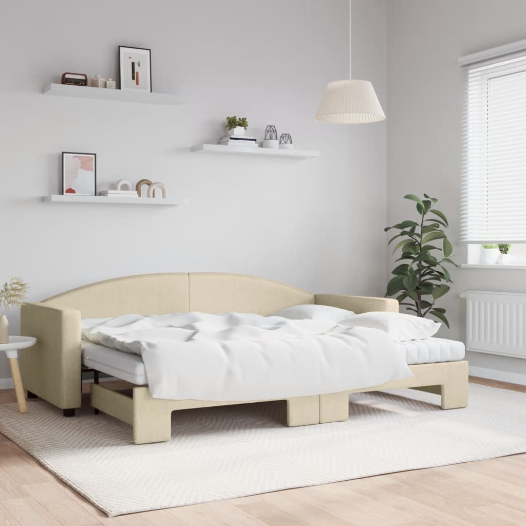 Divano Letto Estraibile con Materassi Crema 80x200 cm Tessuto - homemem39