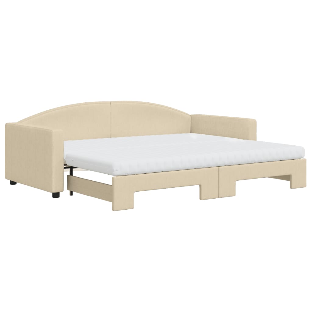 Divano Letto Estraibile con Materassi Crema 90x200 cm Tessuto