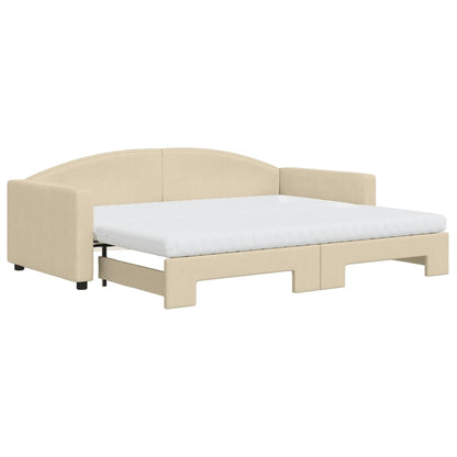 Divano Letto Estraibile con Materassi Crema 90x200 cm Tessuto