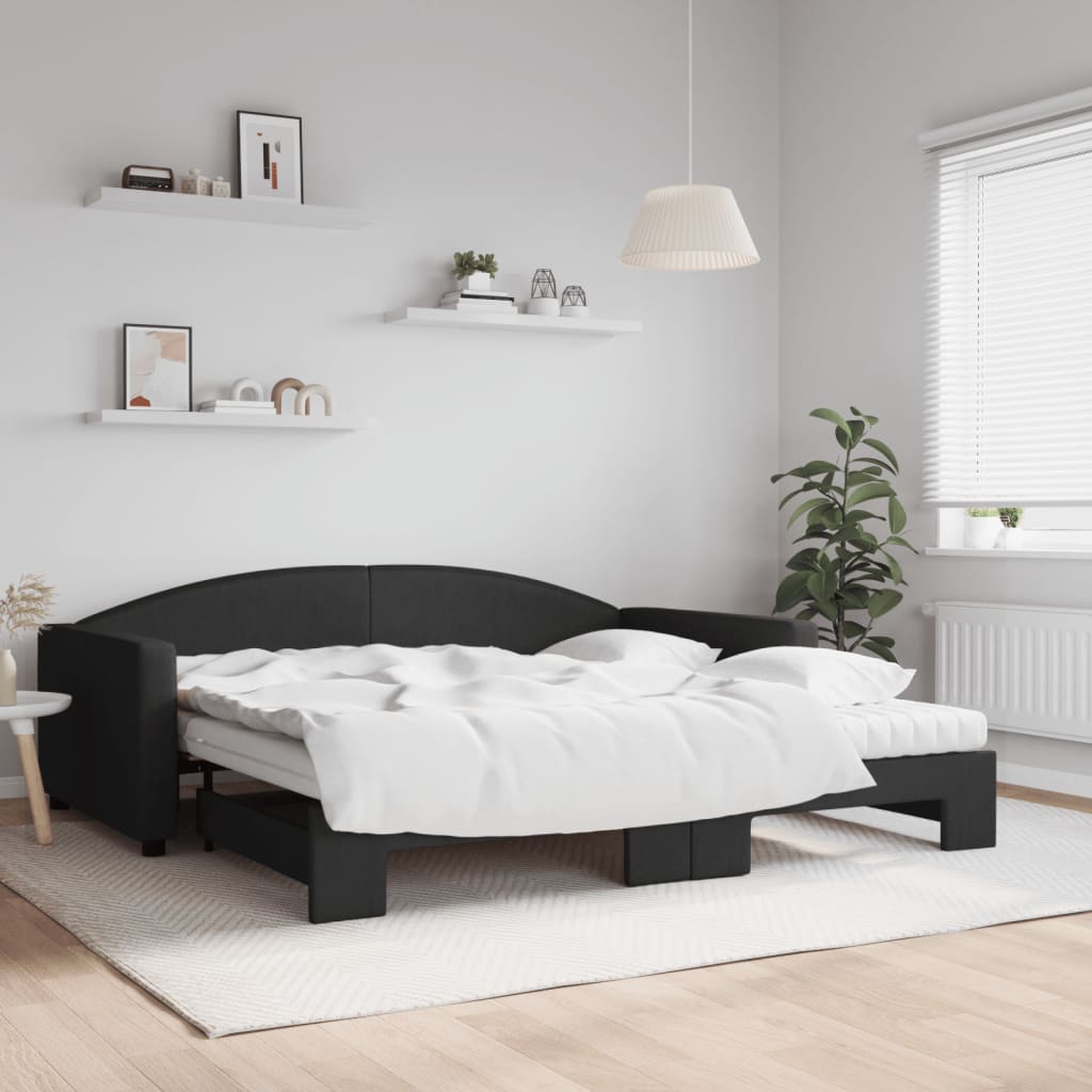Divano Letto Estraibile con Materassi Nero 100x200 cm Tessuto - homemem39