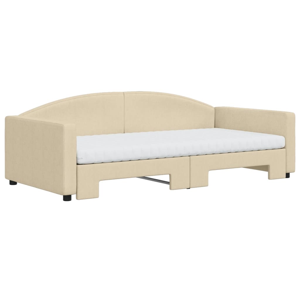 Divano Letto Estraibile con Materassi Crema 100x200 cm Tessuto - homemem39