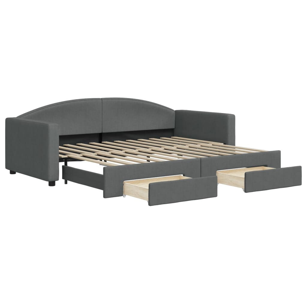 Divano Letto Estraibile Cassetti Grigio Scuro 90x200cm Tessuto