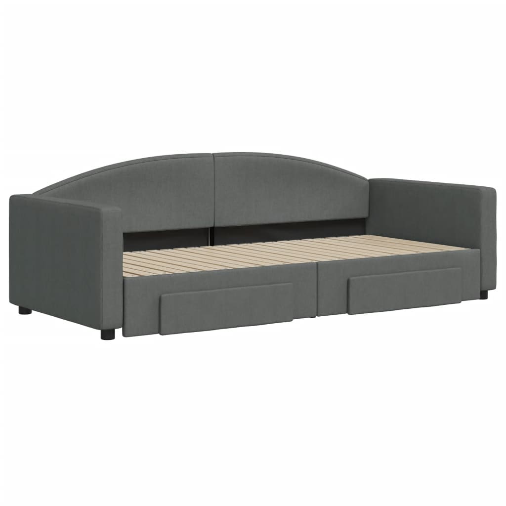Divano Letto Estraibile Cassetti Grigio Scuro 90x200cm Tessuto