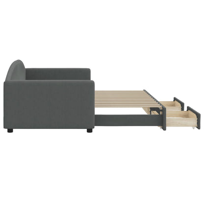 Divano Letto Estraibile Cassetti Grigio Scuro 90x200cm Tessuto