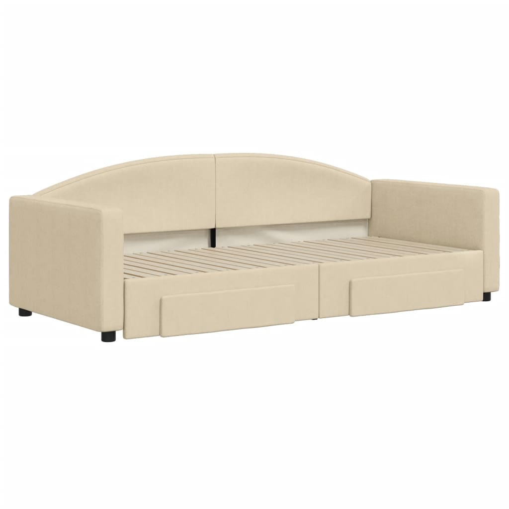 Divano Letto Estraibile con Cassetti Crema 90x200 cm in Tessuto - homemem39