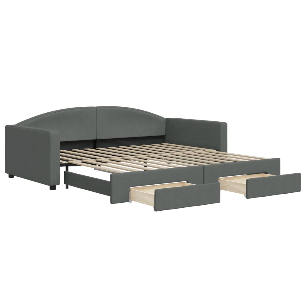 Divano Letto Estraibile Cassetti Grigio Scuro 100x200cm Tessuto - homemem39