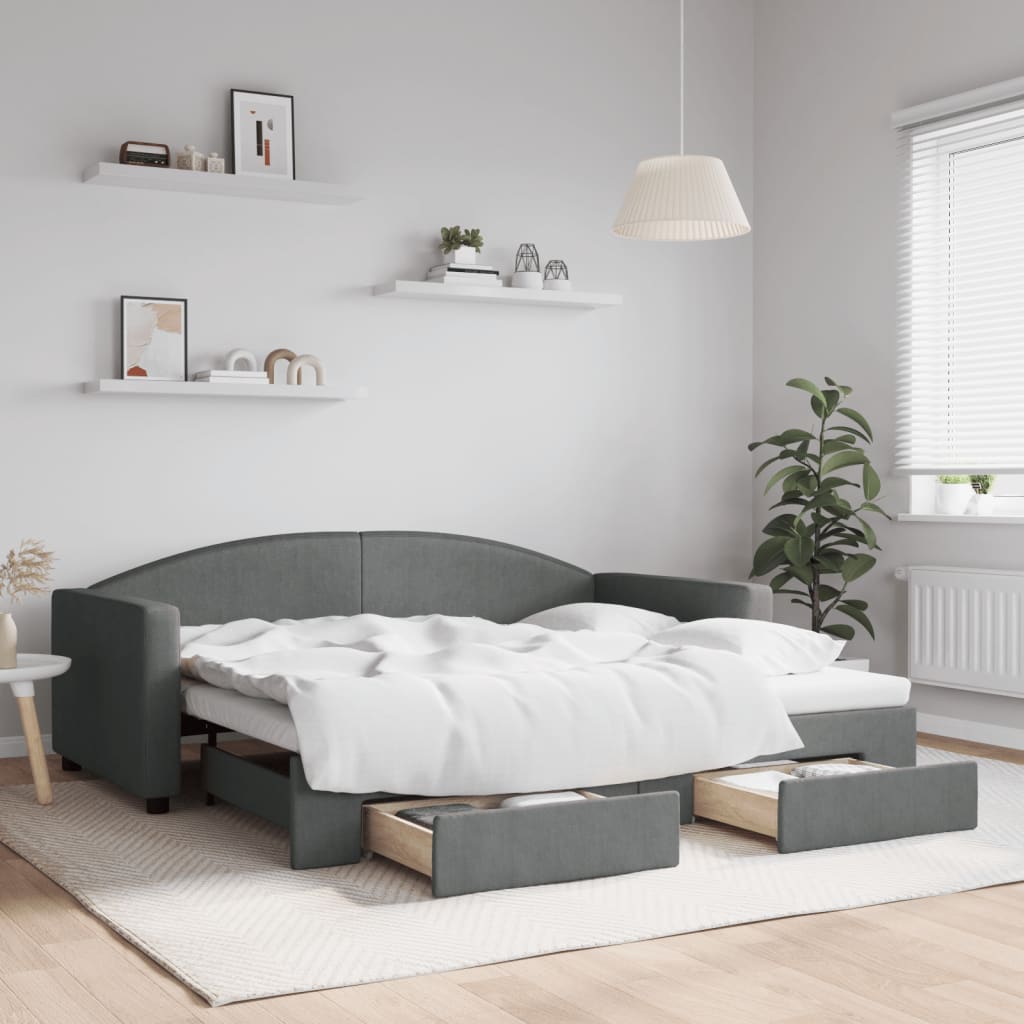 Divano Letto Estraibile Cassetti Grigio Scuro 90x190cm Tessuto | homemem39