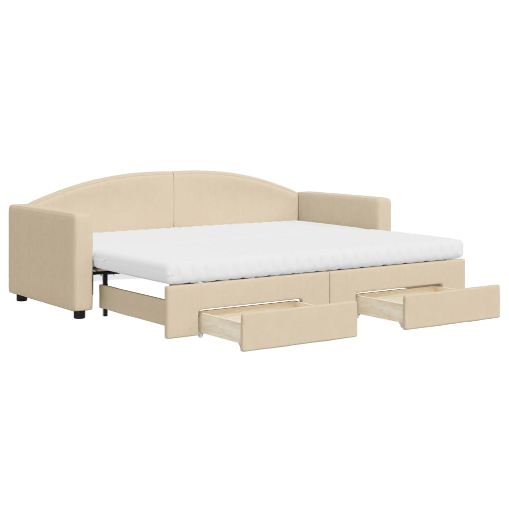 Divano Letto Estraibile con Cassetti Crema 80x200 cm in Tessuto - homemem39