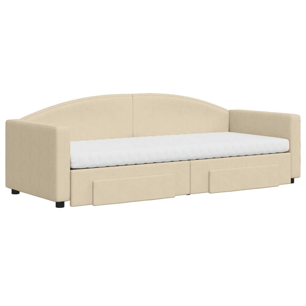Divano Letto Estraibile con Cassetti Crema 80x200 cm in Tessuto - homemem39