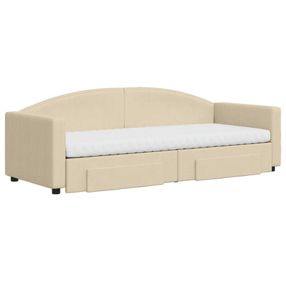 Divano Letto Estraibile con Cassetti Crema 80x200 cm in Tessuto - homemem39