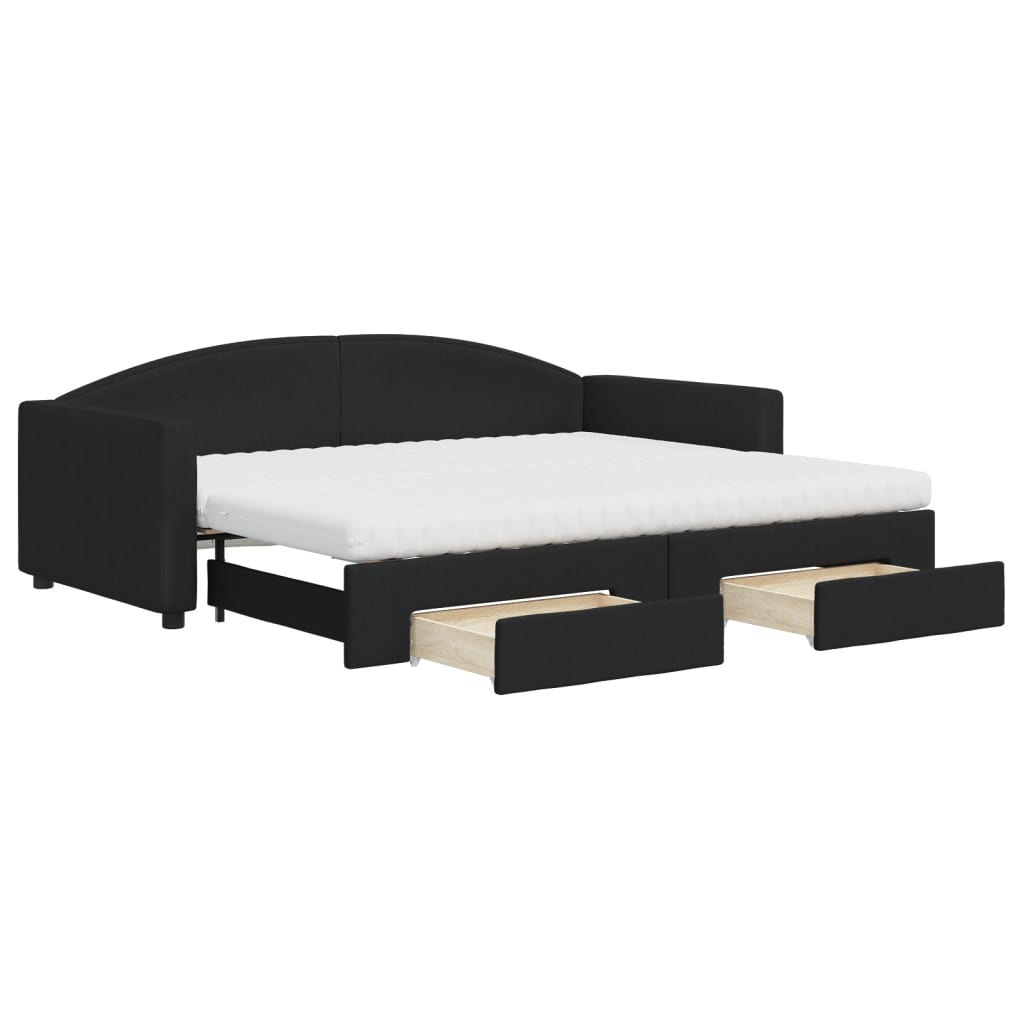Divano Letto Estraibile con Cassetti Nero 90x200 cm in Tessuto