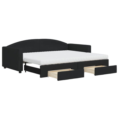 Divano Letto Estraibile con Cassetti Nero 90x200 cm in Tessuto
