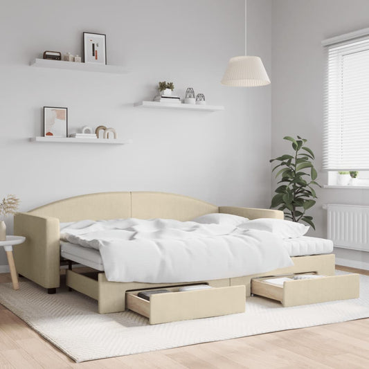 Divano Letto Estraibile con Cassetti Crema 90x200 cm in Tessuto | homemem39
