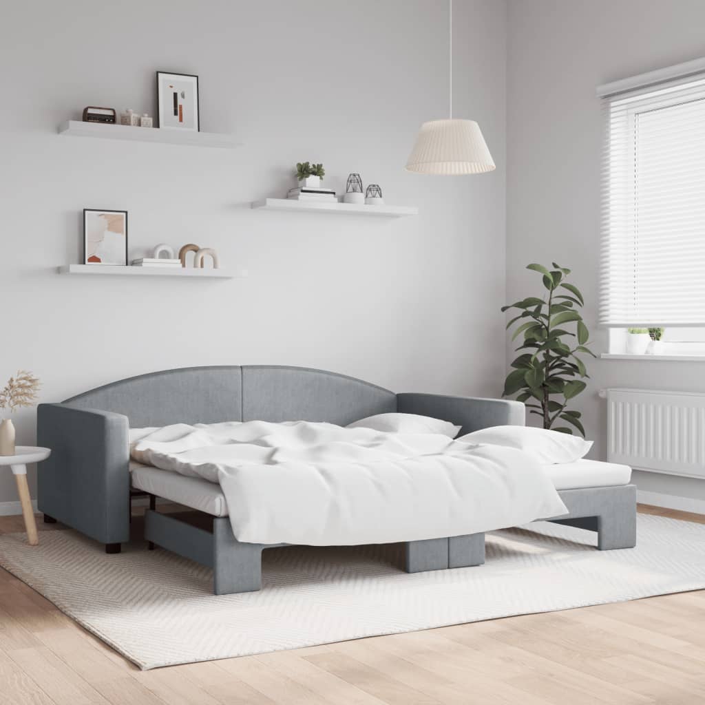 Divano Letto con Letto Estraibile Grigio Chiaro 100x190 Tessuto