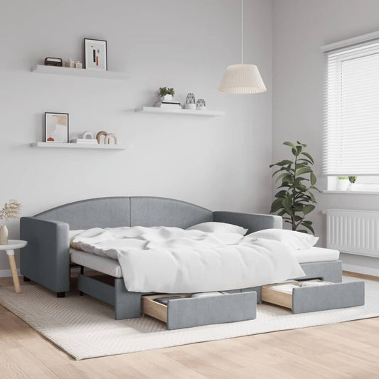 Divano Letto Estraibile Cassetti Grigio Chiaro 100x190 Tessuto | homemem39