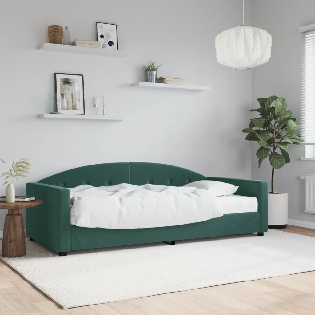Divano Letto con Materasso Verde Scuro 90x200 cm in Velluto - homemem39