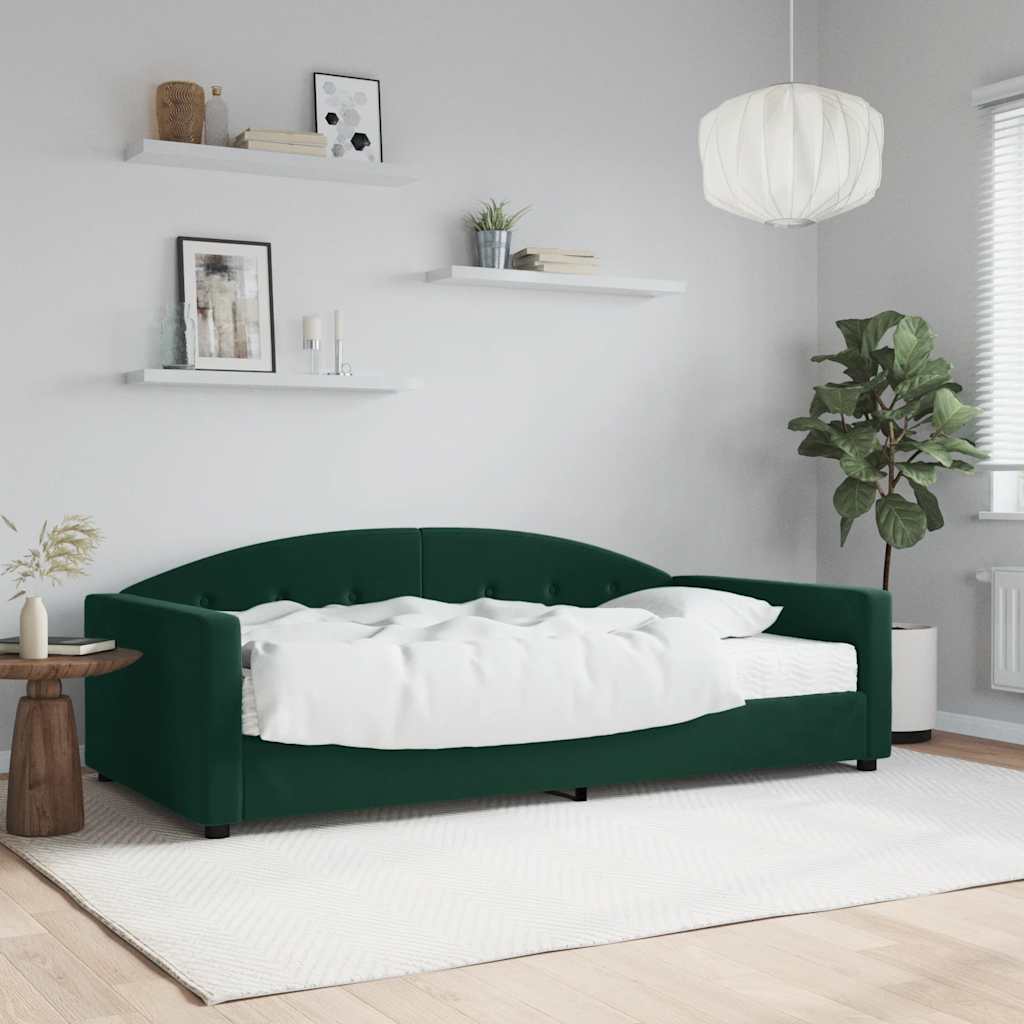 Divano Letto con Materasso Verde Scuro 100x200 cm in Velluto | homemem39