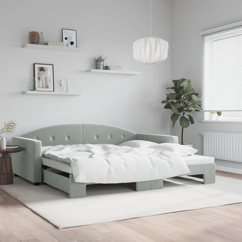Divano Letto con Letto Estraibile Grigio Chiaro 100x200 Velluto | homemem39