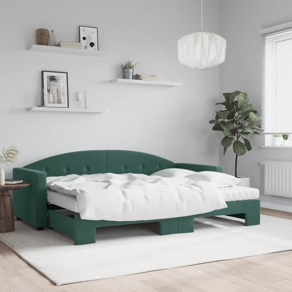 Divano Letto Estraibile Materassi Verde Scuro 80x200 Velluto - homemem39