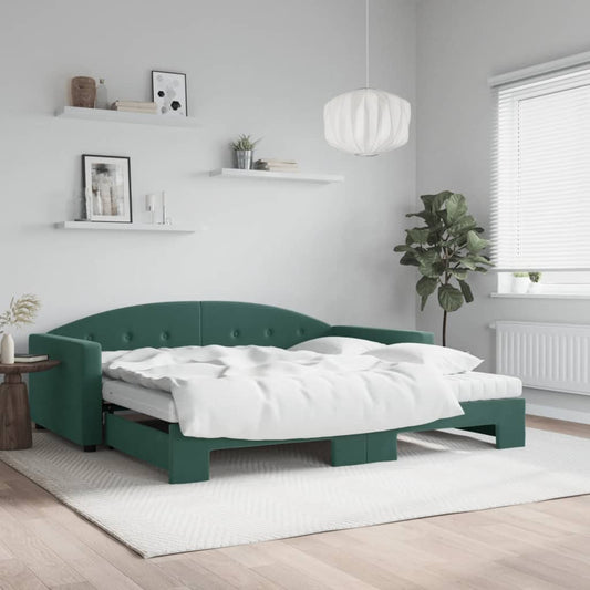 Divano Letto Estraibile Materassi Verde Scuro 100x200 Velluto - homemem39