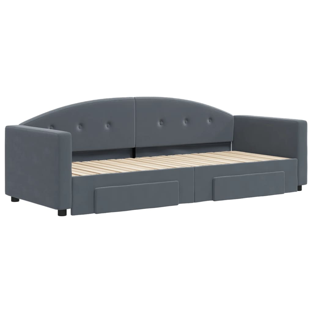 Divano Letto Estraibile Cassetti Grigio Scuro 80x200cm Velluto
