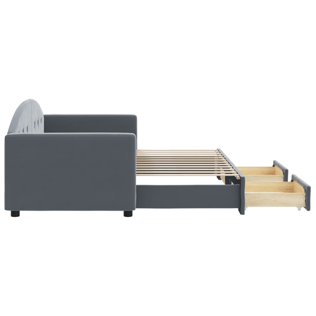 Divano Letto Estraibile Cassetti Grigio Scuro 80x200cm Velluto