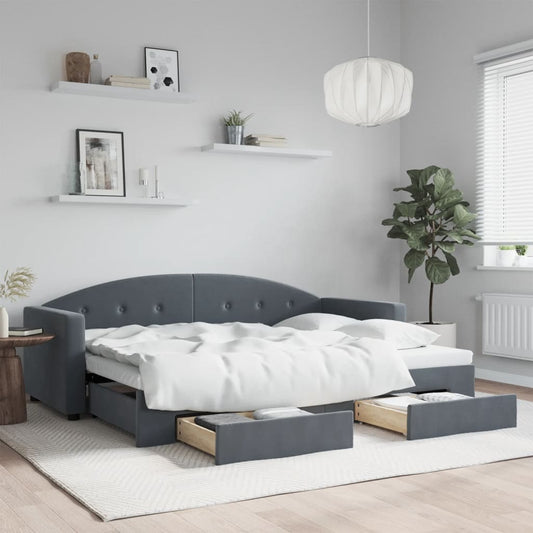 Divano Letto Estraibile Cassetti Grigio Scuro 80x200cm Velluto | homemem39