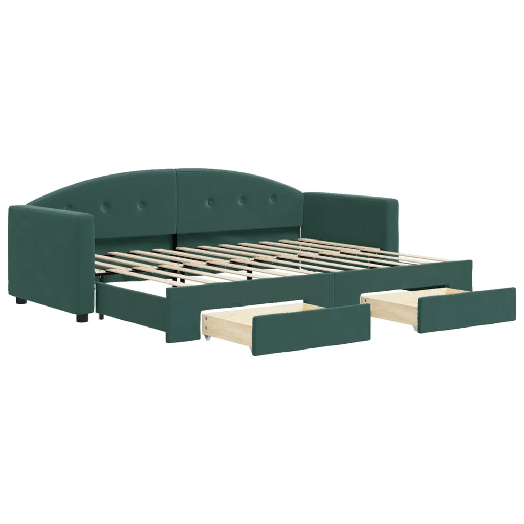 Divano Letto Estraibile Cassetti Verde Scuro 80x200cm Velluto - homemem39