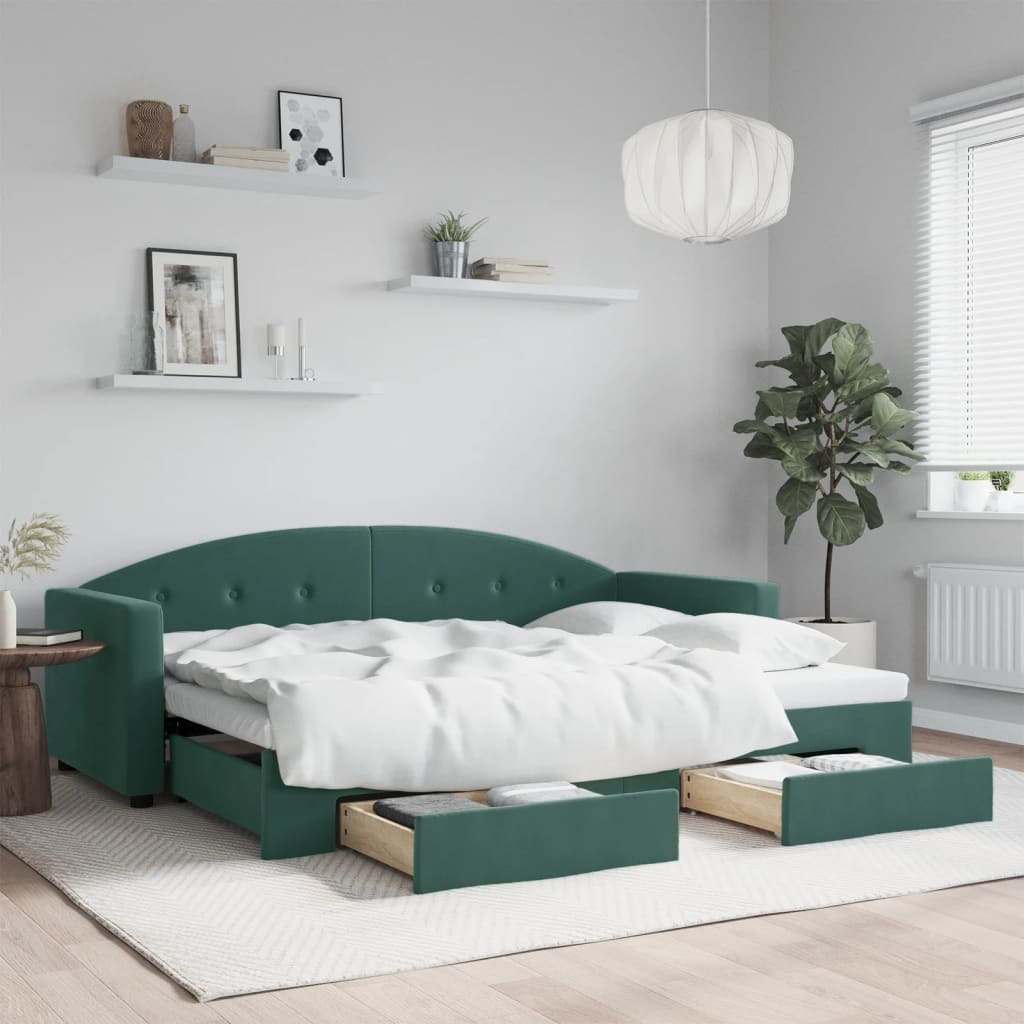 Divano Letto Estraibile Cassetti Verde Scuro 80x200cm Velluto - homemem39