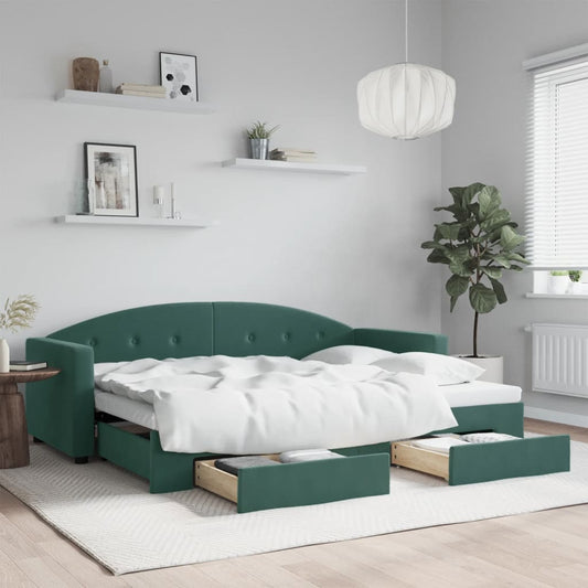 Divano Letto Estraibile Cassetti Verde Scuro 80x200cm Velluto - homemem39