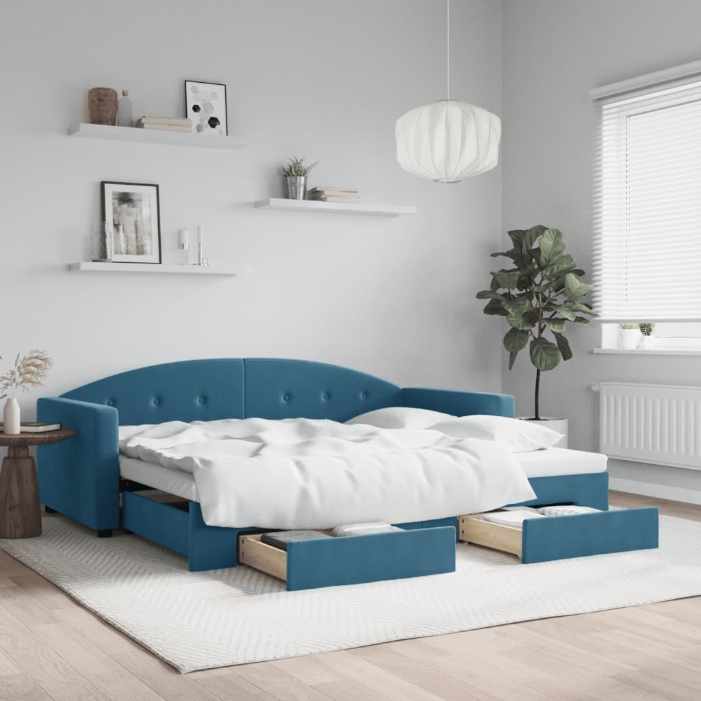 Divano Letto Estraibile con Cassetti Blu 90x200 cm in Velluto - homemem39