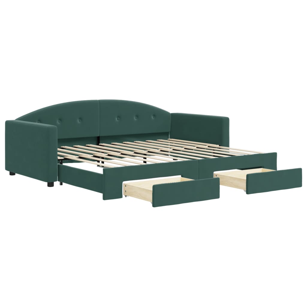 Divano Letto Estraibile Cassetti Verde Scuro 90x200cm Velluto - homemem39