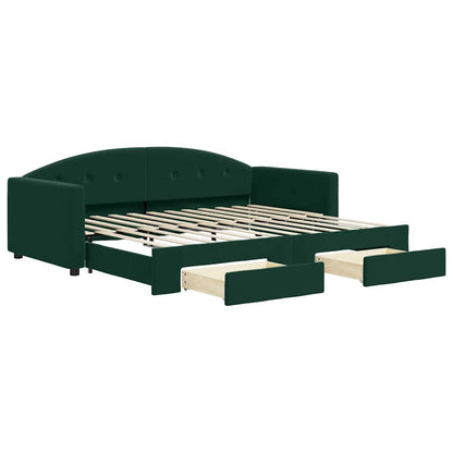 Divano Letto Estraibile Cassetti Verde Scuro 90x200cm Velluto