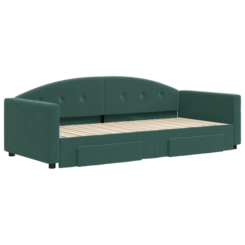 Divano Letto Estraibile Cassetti Verde Scuro 90x200cm Velluto - homemem39