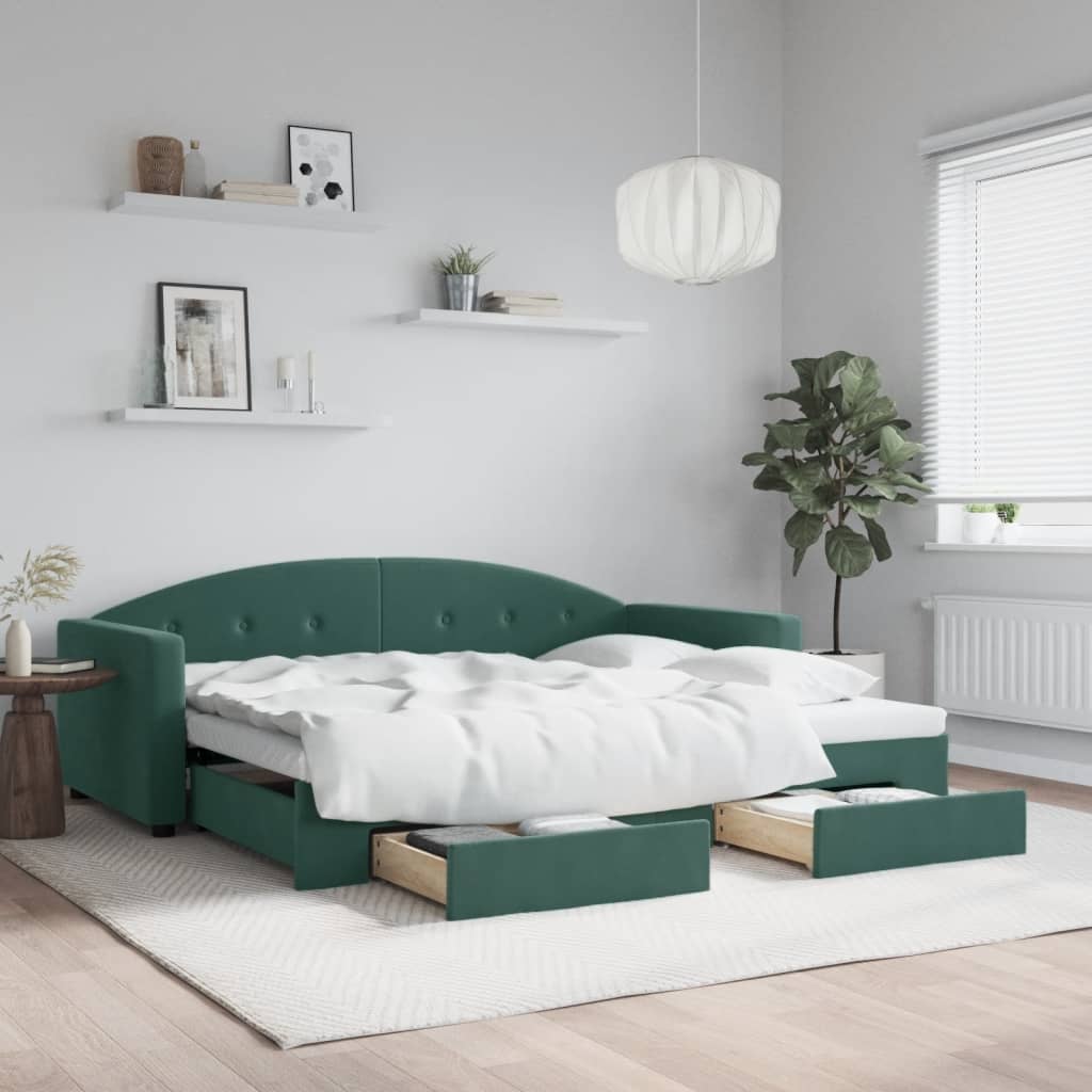 Divano Letto Estraibile Cassetti Verde Scuro 90x200cm Velluto - homemem39