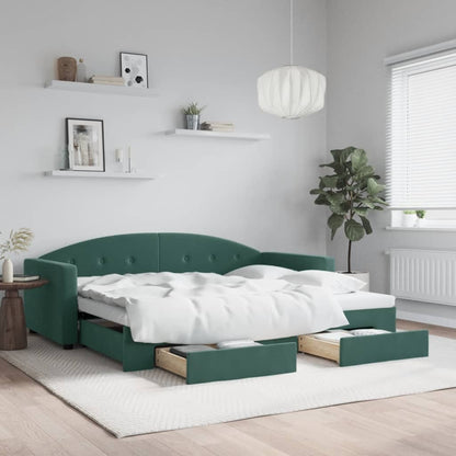 Divano Letto Estraibile Cassetti Verde Scuro 90x200cm Velluto - homemem39