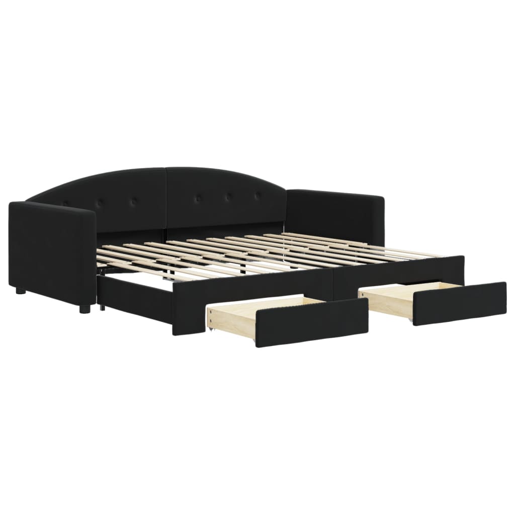 Divano Letto Estraibile con Cassetti Nero 90x200 cm in Velluto