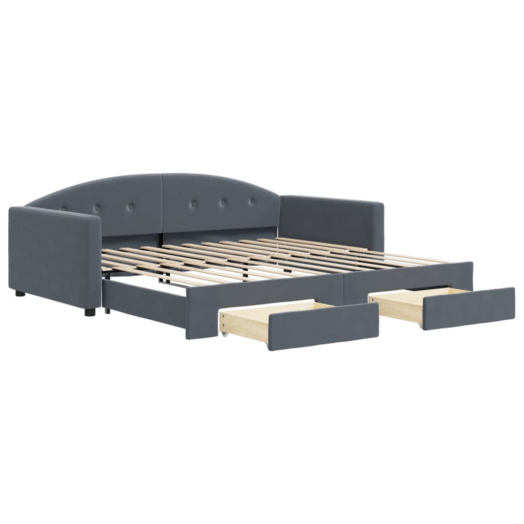 Divano Letto Estraibile Cassetti Grigio Scuro 100x200cm Velluto | homemem39
