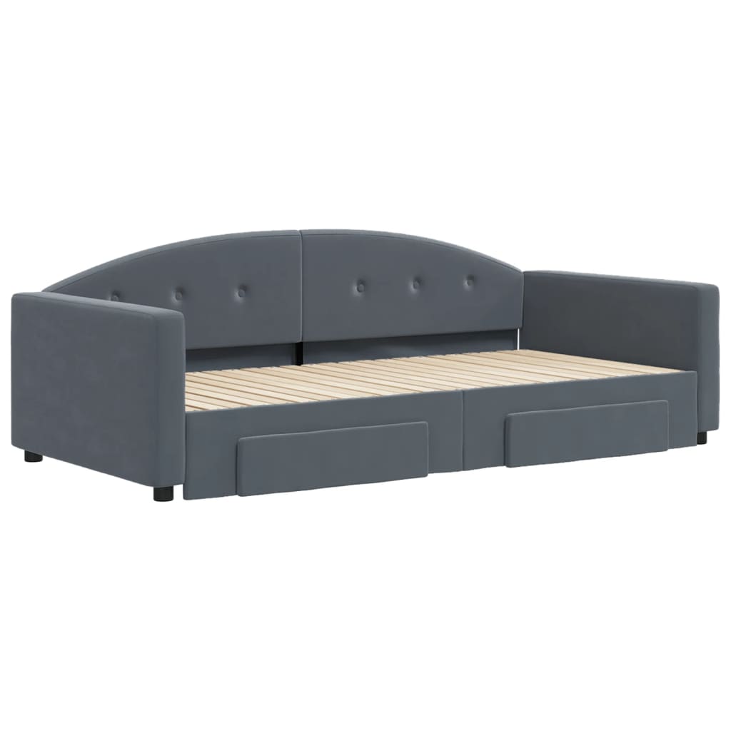 Divano Letto Estraibile Cassetti Grigio Scuro 100x200cm Velluto | homemem39