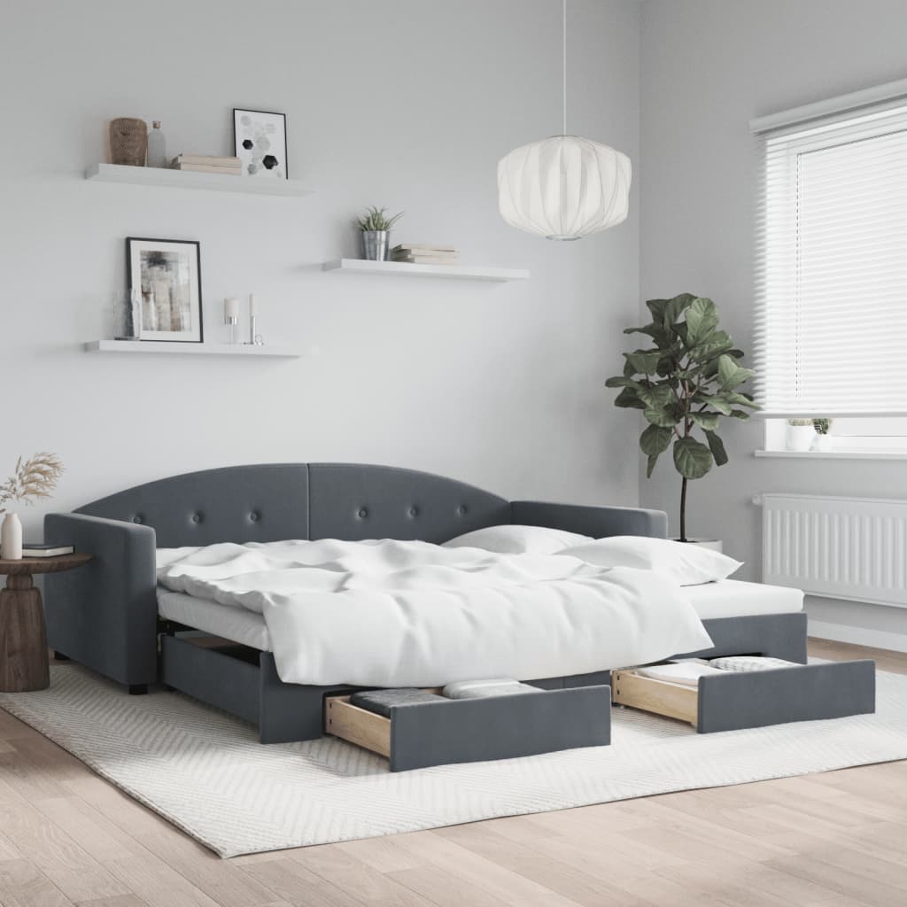 Divano Letto Estraibile Cassetti Grigio Scuro 100x200cm Velluto | homemem39