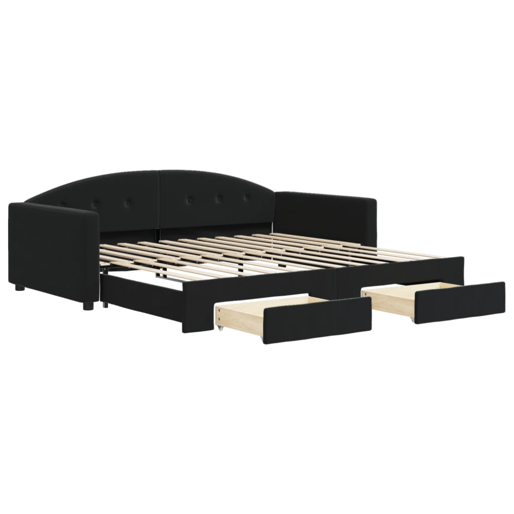 Divano Letto Estraibile con Cassetti Nero 100x200 cm in Velluto