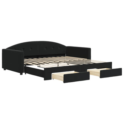Divano Letto Estraibile con Cassetti Nero 100x200 cm in Velluto