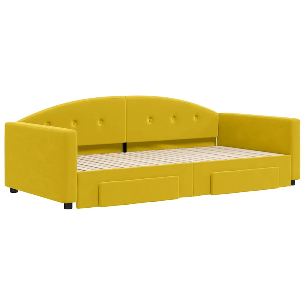 Divano Letto Estraibile con Cassetti Giallo 100x200cm Velluto