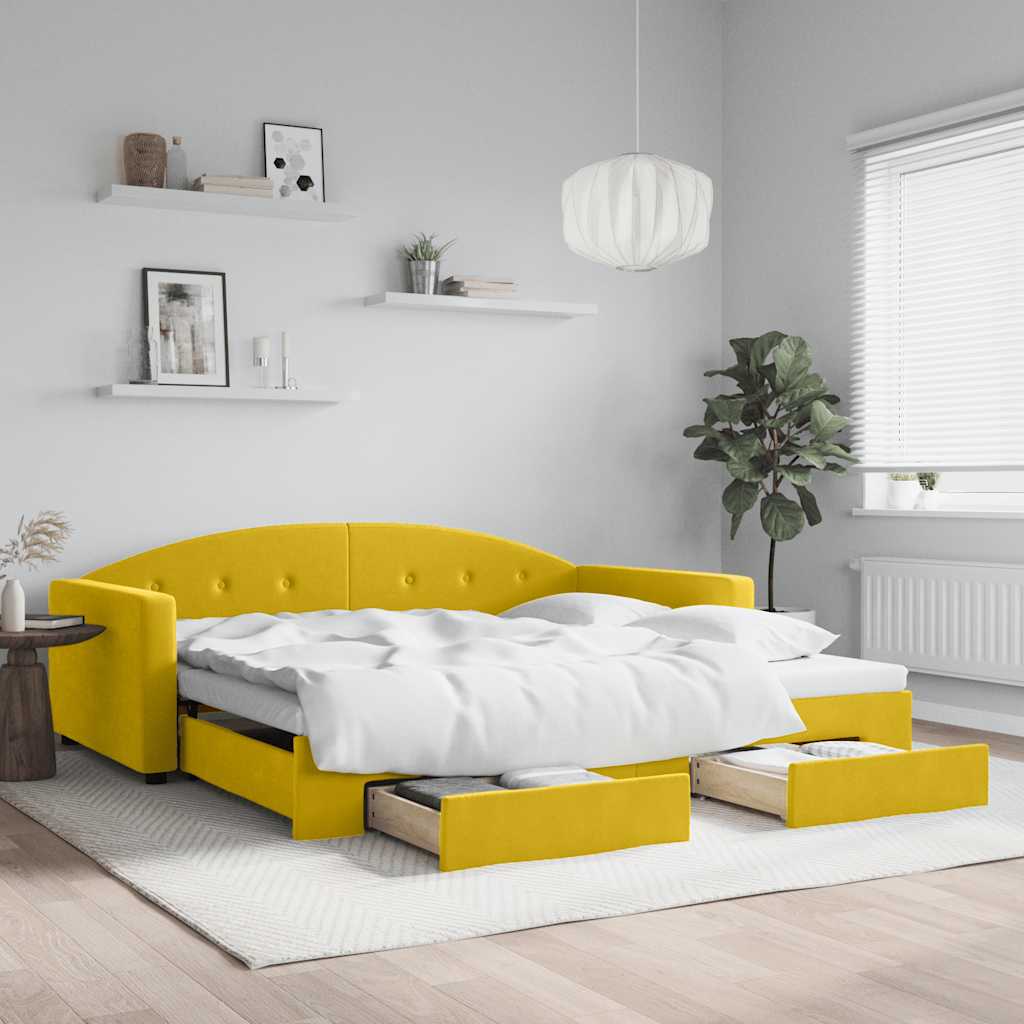 Divano Letto Estraibile con Cassetti Giallo 100x200cm Velluto