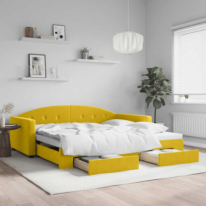 Divano Letto Estraibile con Cassetti Giallo 100x200cm Velluto